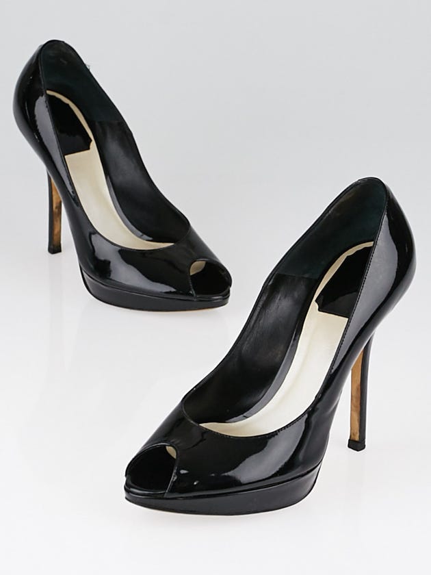 Christian Dior Black Patent Leather Peep Toe Miss Dior Pumps Size 4.5/35