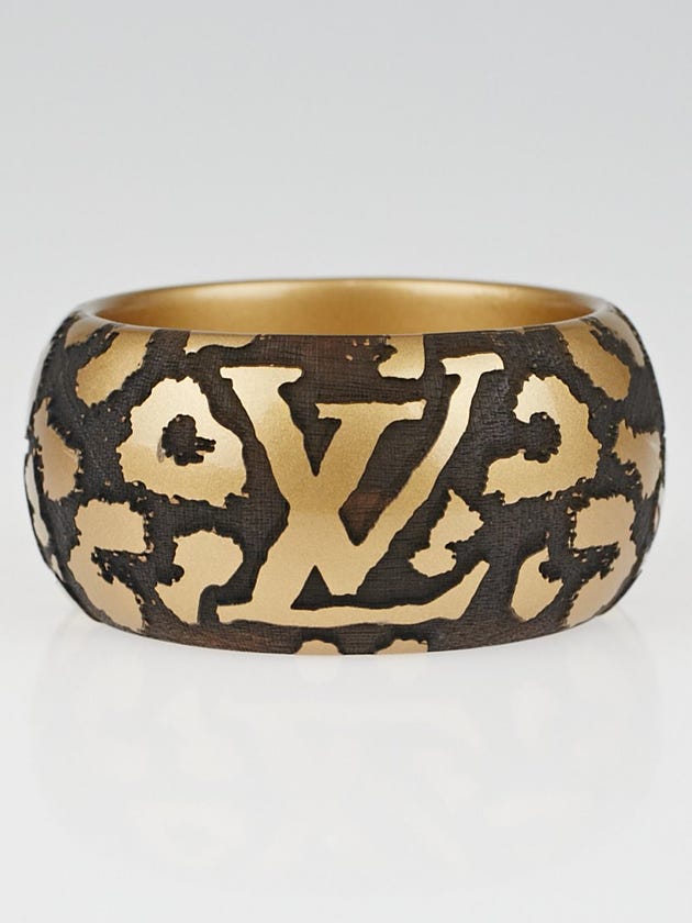 Louis Vuitton Gold Lacquer Wood Leomonogram Cuff Bracelet