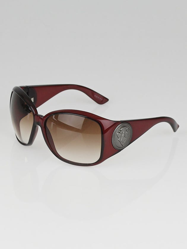 Gucci Dark Red Frame Gradient Tint Crest Sunglasses-3027/S