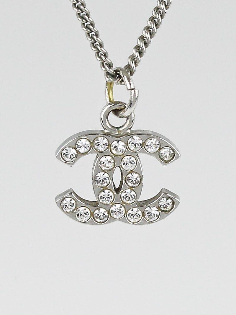 Chanel Swarovski Crystal CC Logo Small Pendant Necklace