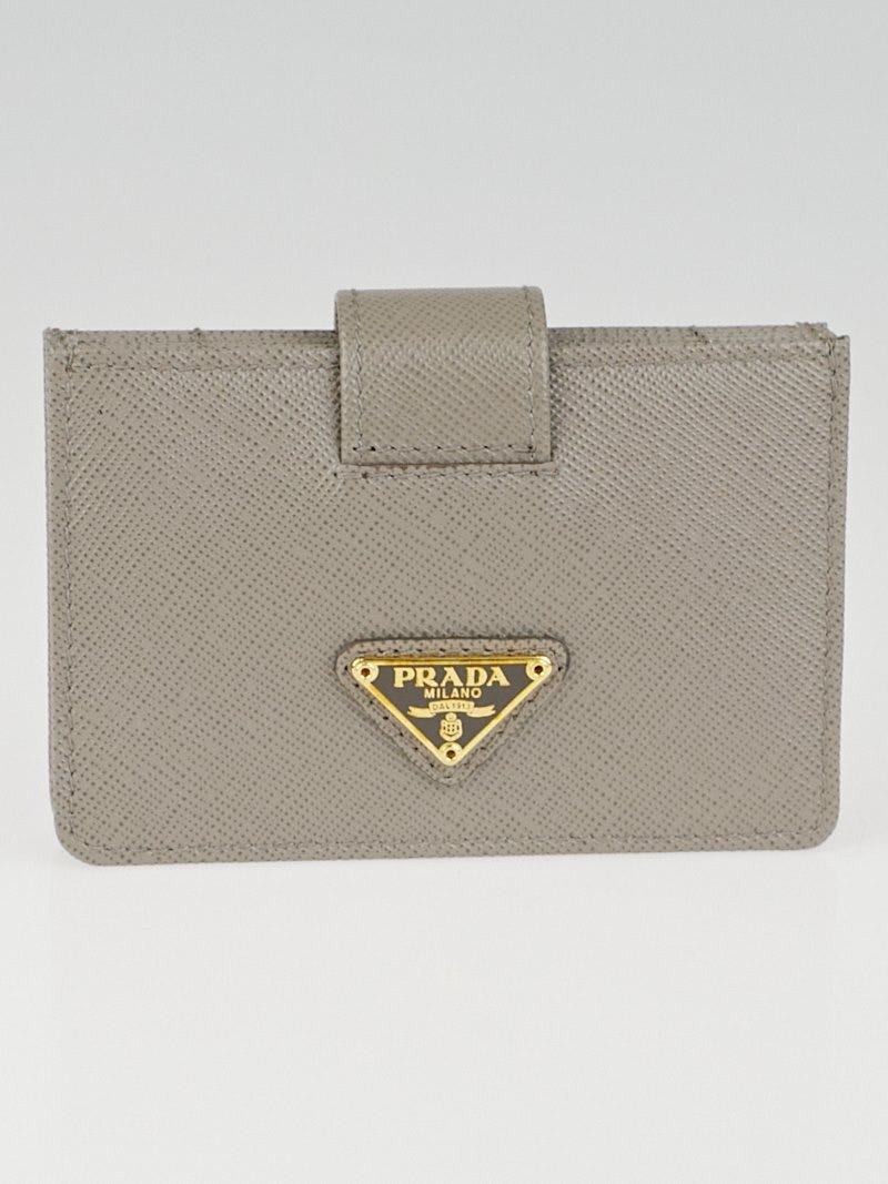 Prada Argilla Saffiano Oro Leather Business Card Holder 1M1211 - Yoogi's  Closet