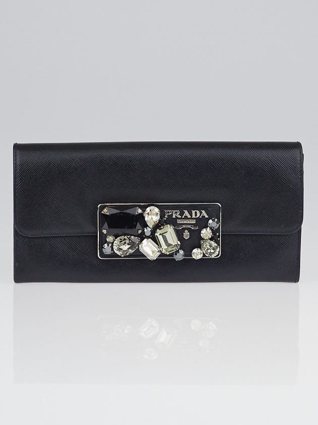 Prada Black Saffiano Leather Stones Wallet 1M1037