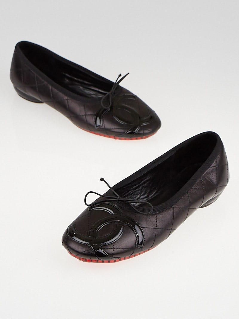 Chanel Black Leather Cambon Ballet Flats Size 9/39.5 - Yoogi's Closet