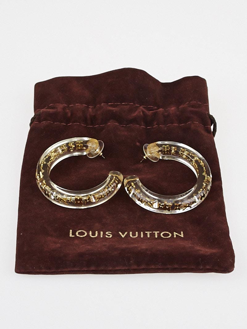 Pre-owned Louis Vuitton Clear Resin Monogram Inclusion Gold Tone Hoop  Earrings