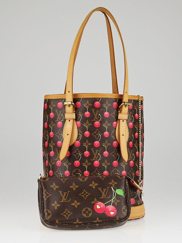 Louis Vuitton Limited Edition Monogram Cerises Bucket Bag w/ Accessories Pochette