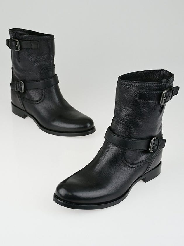 Prada Black Leather Double Buckle Short Boots Size 7.5/38
