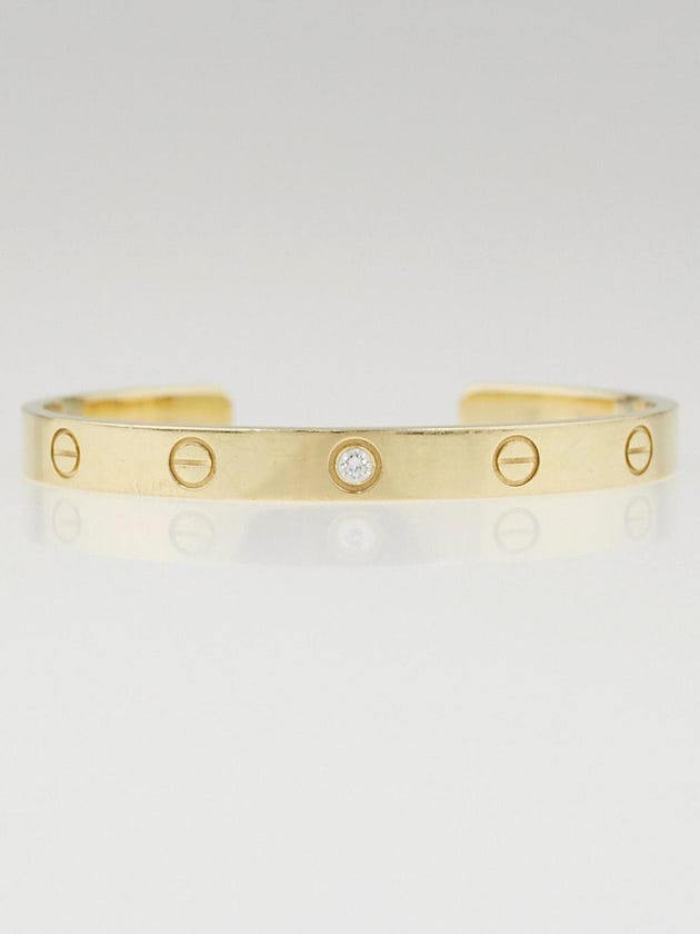 Cartier 18k Yellow Gold and Diamond Open Love Bracelet Size 17