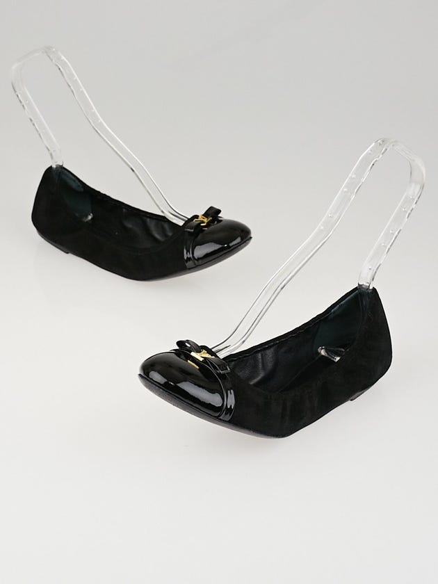 Louis Vuitton Black Suede/Patent Elba Elastic Ballerina Flats Size 10.5/41