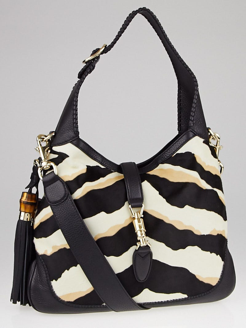Gucci Black/Brown Tiger Print Pony Hair and Leather New Jackie Bag