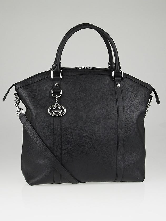 Gucci Black Pebbled Leather GG Charm Top Handle Bag