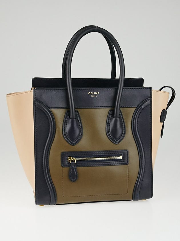 Celine Blue/Beige Tricolor Leather Micro Luggage Tote Bag