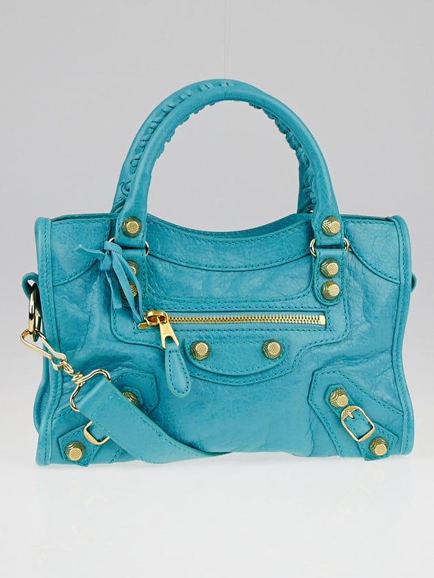 Balenciaga Bleu Tropical Lambskin Leather Giant 12 Gold Mini City Bag 