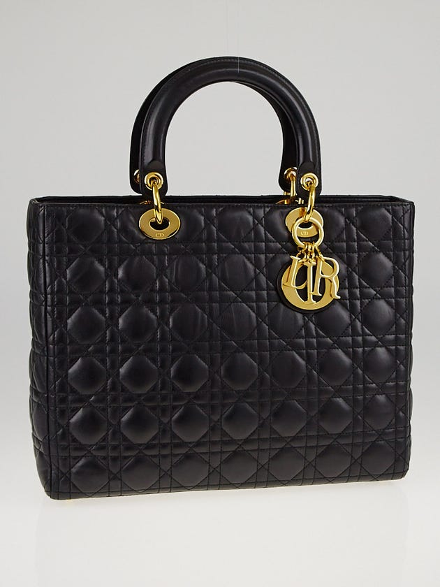 Christian Dior Black Cannage Quilted Lambskin Leather Large Lady Dior Bag