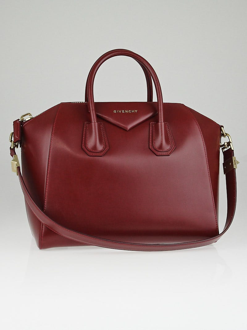 Givenchy Dark Red Box Calf Leather Medium Antigona Bag - Yoogi's Closet