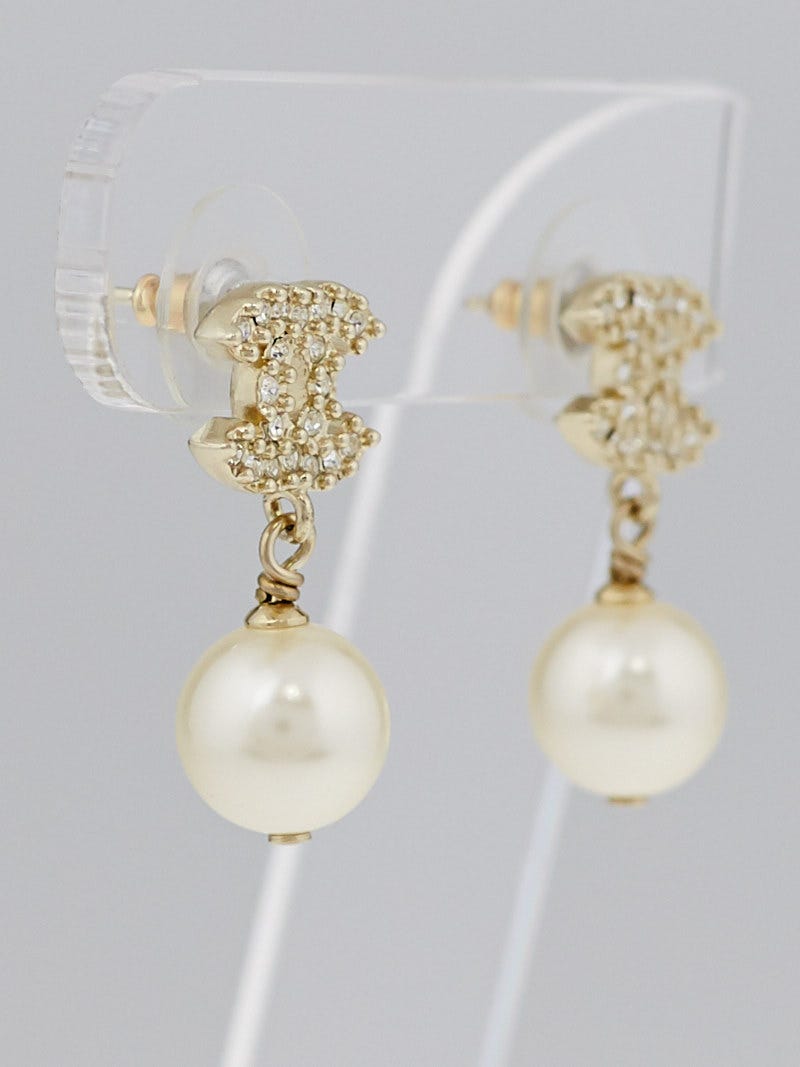 Chanel Crystal CC and Glass Pearl Drop Earrings - Yoogi's Closet