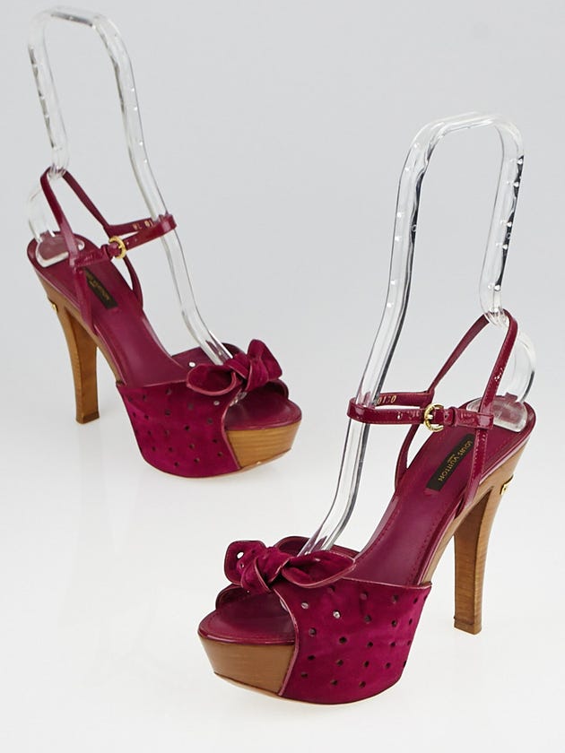 Louis Vuitton Violet Perforated Suede Platform Peep Toe Sandals 6/36.5