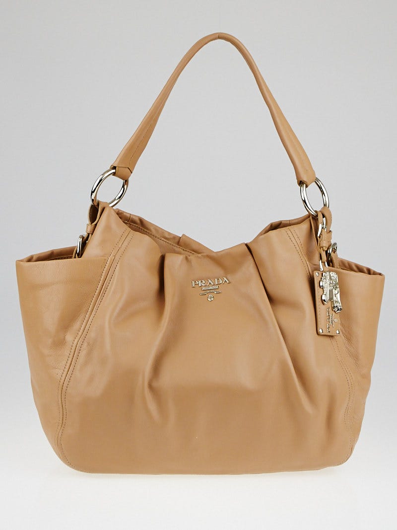 Prada Womens Silver Tone Loop Handle Zip Top Shoulder Handbag