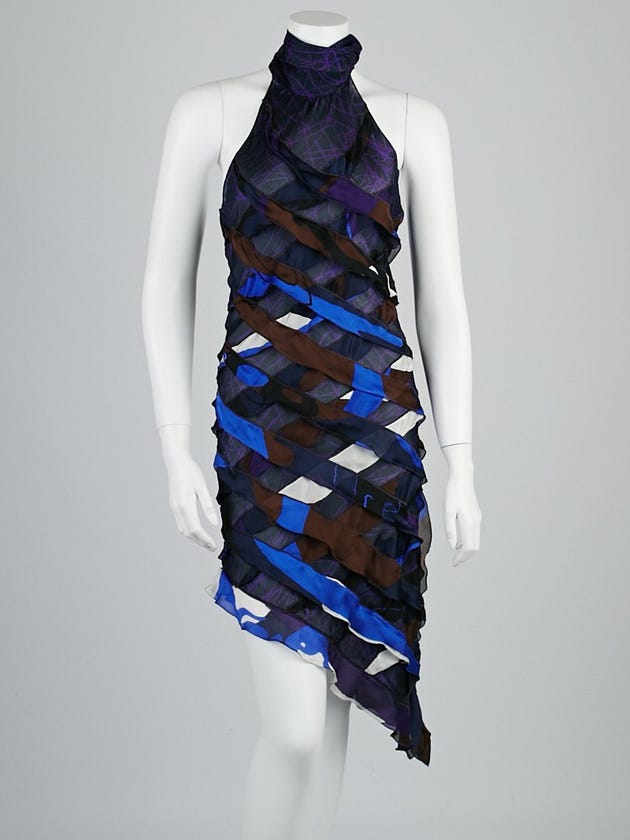 Fendi Blue Silk Ruffle Slant Dress Size 8/42