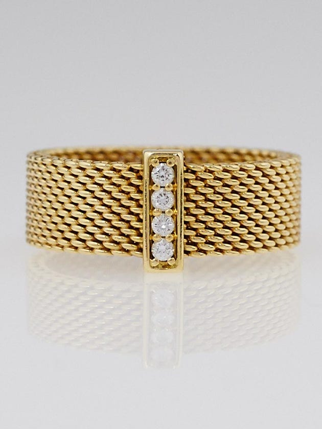 Tiffany & Co. 18k Gold and Diamond Somerset Mesh Wide Ring Size 7