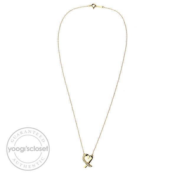 Tiffany & Co. 18K Gold Diamond Paloma Picasso Loving Heart Pendant Necklace