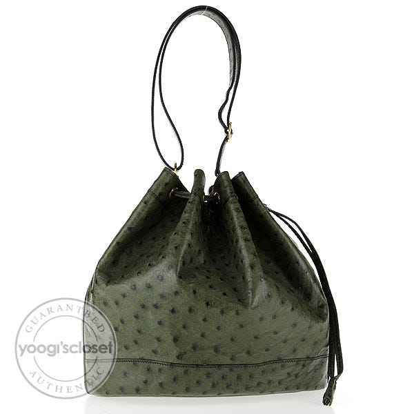 Hermes Vintage Vert Olive Ostrich Leather Market Bag
