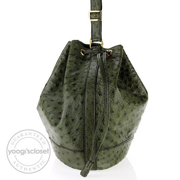 Hermes Vintage Vert Olive Ostrich Leather Market Bag - Yoogi's Closet