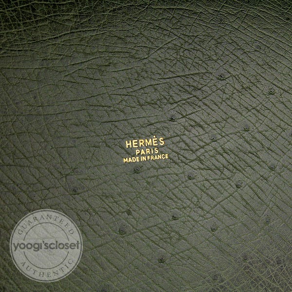 Hermes Vintage Vert Olive Ostrich Leather Market Bag