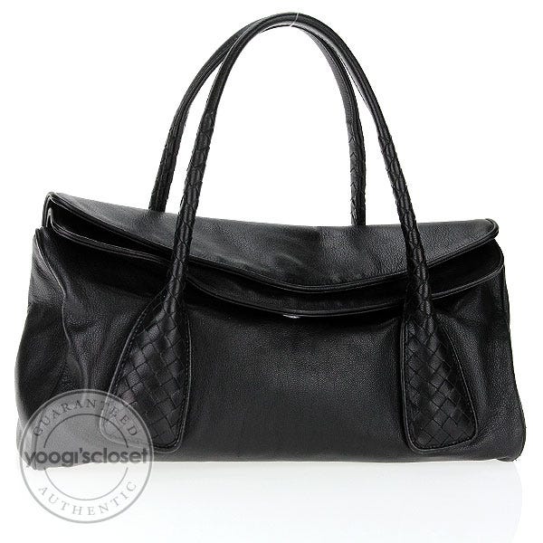 Bottega Veneta Nero Leather Double Flap Satchel Bag