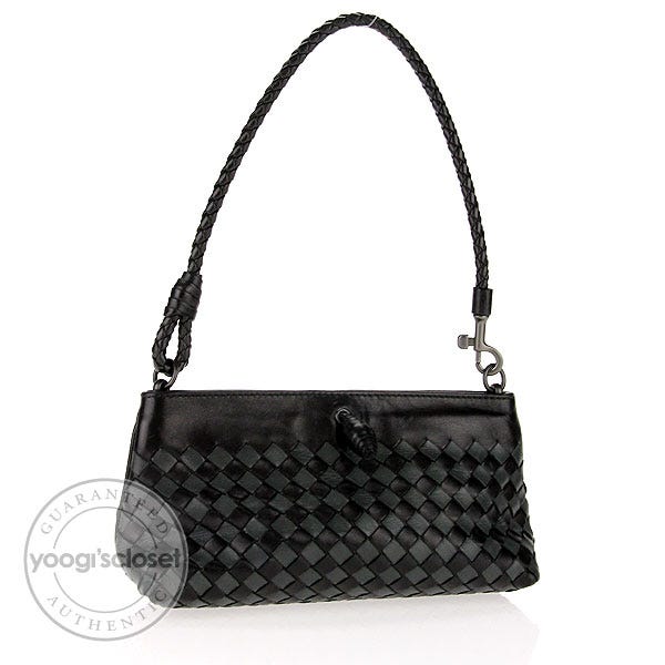 Bottega Veneta Black and Grey Intrecciato Nappa Mini Ponza Bag