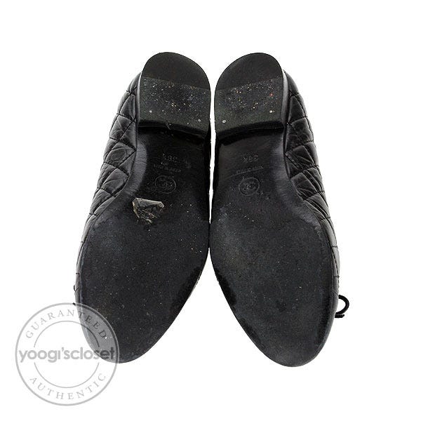 Chanel Black Quilted Leather CC Bow Tie Ballet Flats Size 8