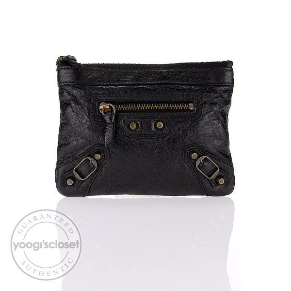 Balenciaga Black Leather Classic Zip Mini Coin Purse