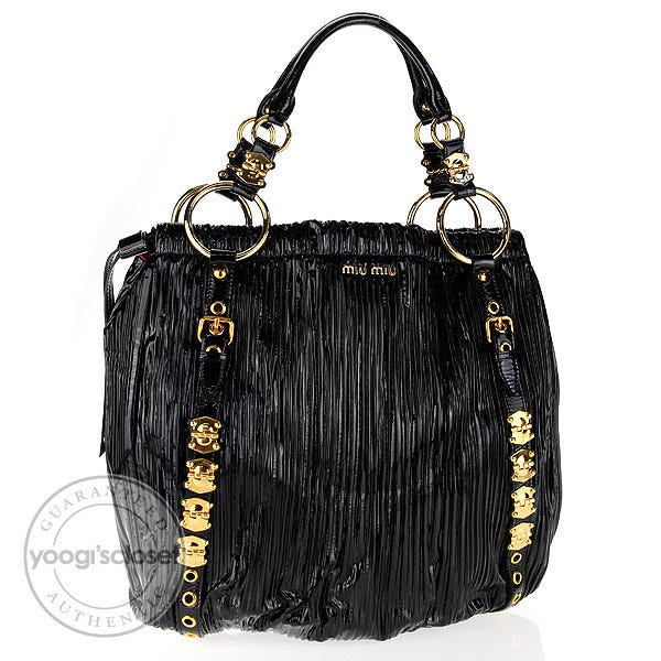 Miu Miu Black Patent Leather Matelasse Large Tote Bag