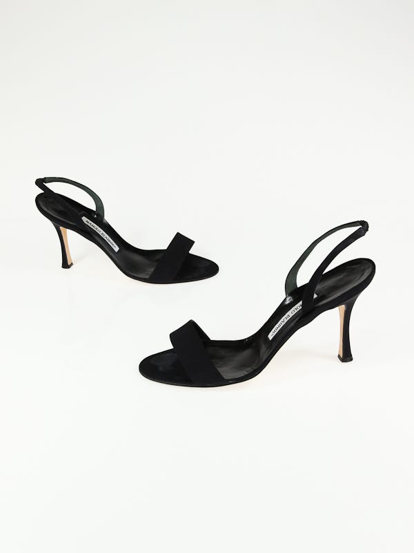 Manolo Blahnik Black Crepe Open-Toe Slingback Sandals Size 9.5