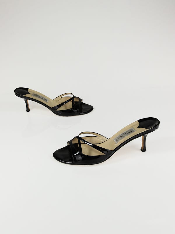 Jimmy Choo Black Patent Leather Calais Open-Toe Slides Sandals Size 9.5