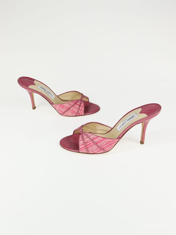 Jimmy Choo Pink Raffia July Open-Teo Slides Sandals Size 9.5