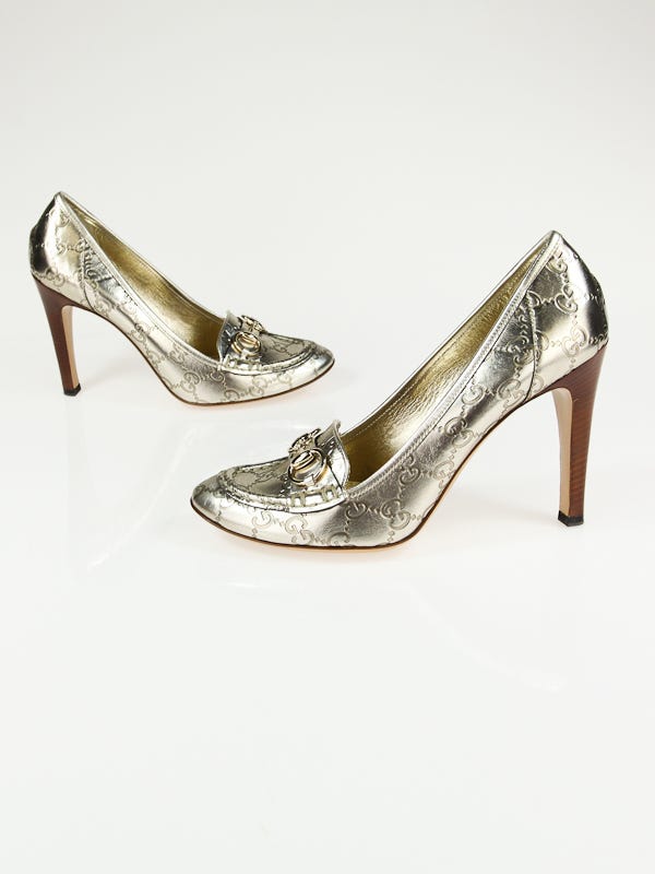 Gucci Platinum Gold Guccissima Leather Loafer Pumps Size 10