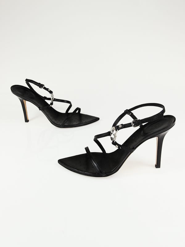 Gucci Black Leather Interlocking GG Strappy Sandals Size 9