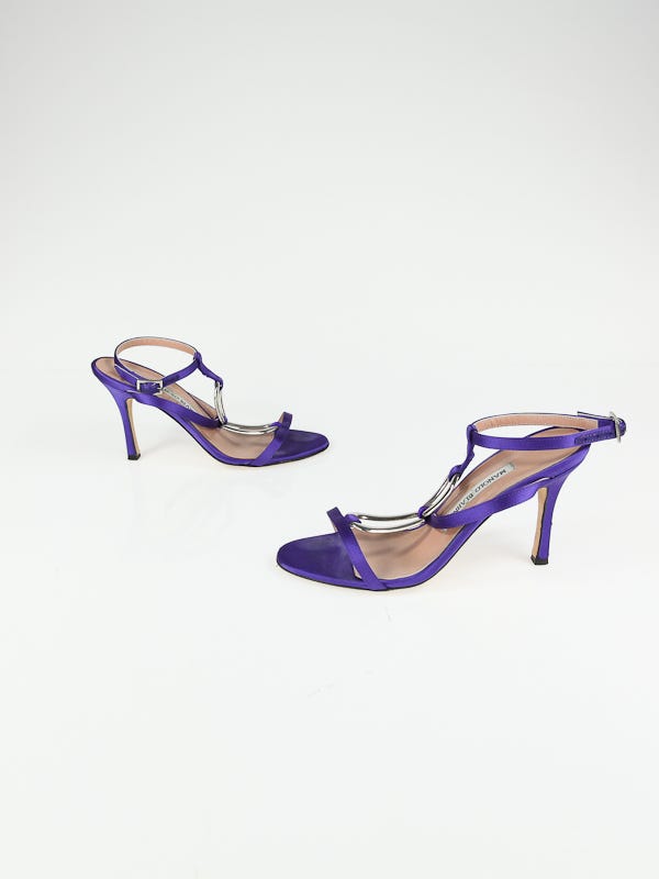 Manolo Blahnik Purple Satin Wrap Open-Toe Sandals Size 5.5