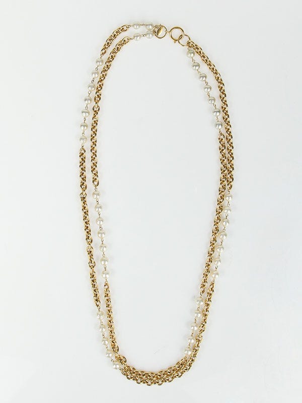 Chanel double strand necklace with faux pearl and gold tone