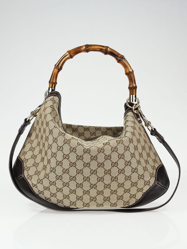 Gucci Beige/Ebony GG Fabric Peggy Bamboo Top Handle Bag