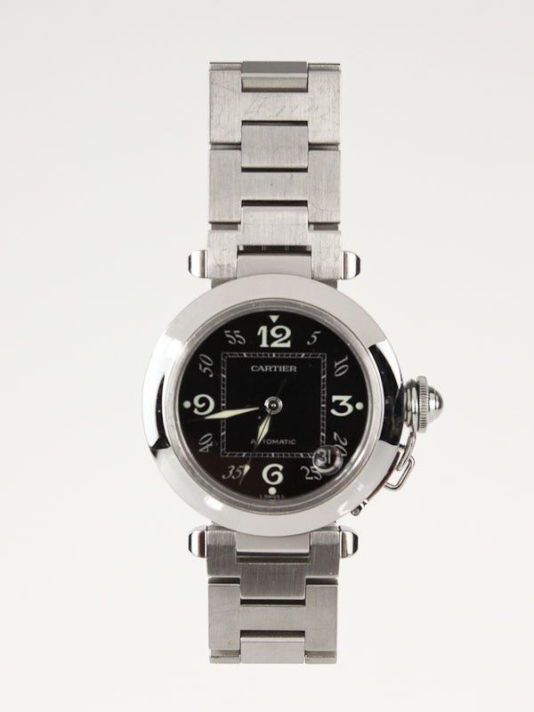 Cartier 35mm Stainless Steel Black Pasha C 2324 Automatic Ladies Watch Yoogi s Closet