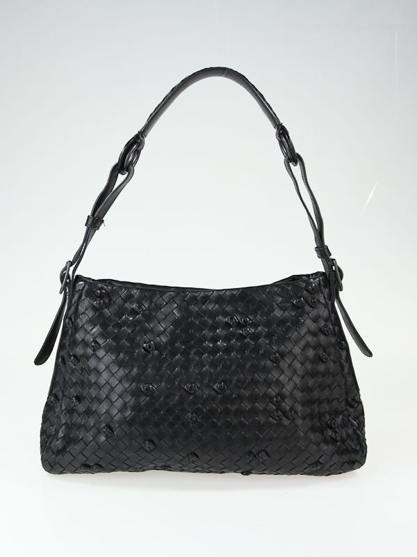 Bottega Veneta Black Woven Leather Naruto Knot Small Hobo Bag