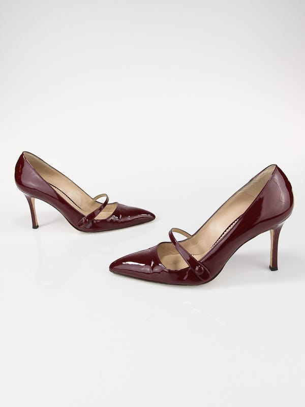 Manolo Blahnik Bordeaux Patent Leather Mary Jane Heels