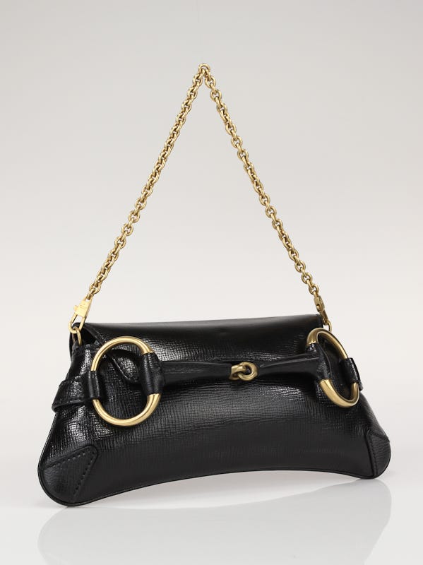 Gucci Black Leather Horsebit Chain Clutch Bag