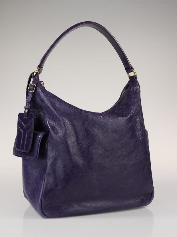 Yves Saint Laurent Purple Crackled and Glazed Leather Hobo Bag