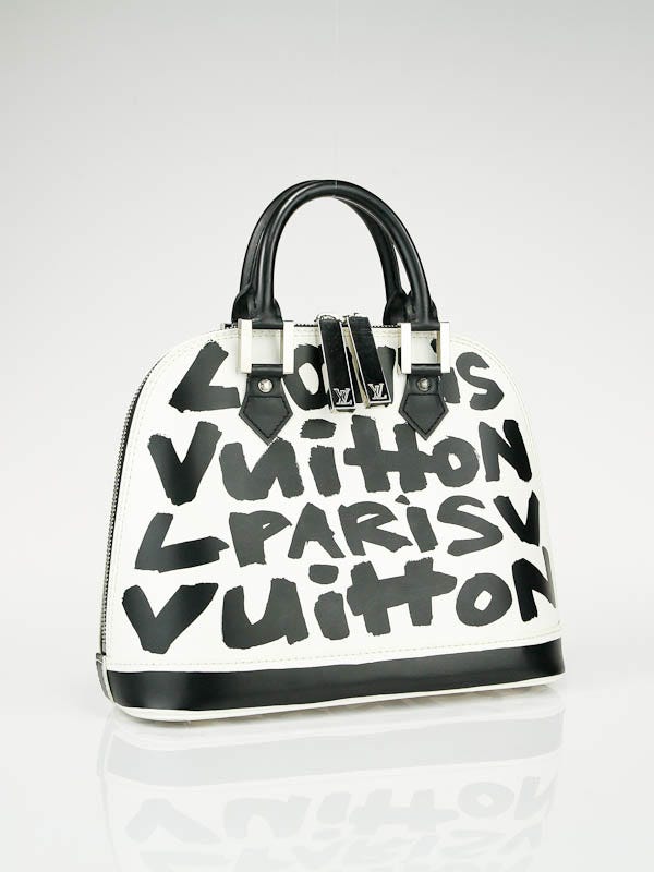 Louis Vuitton Limited Edition Black Glazed Leather Alma Graffiti MM Bag