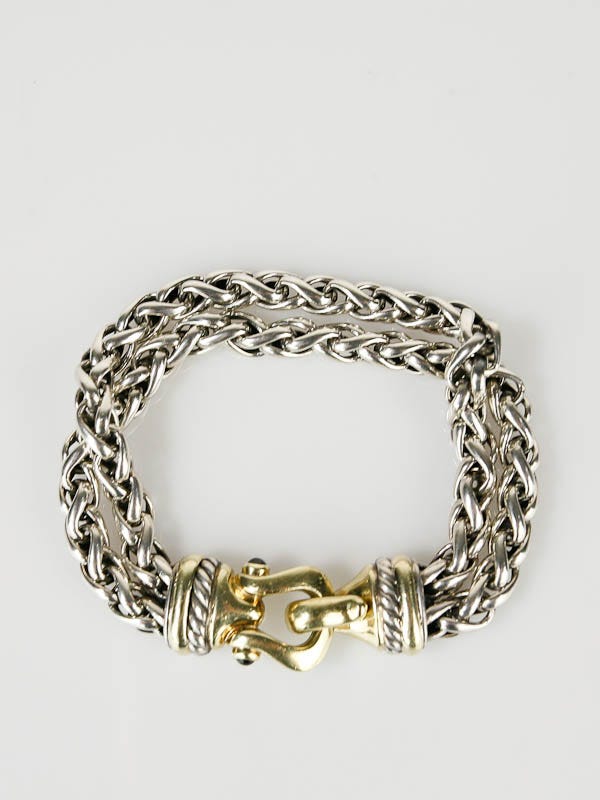 David Yurman 14k Gold and Sterling Silver Double Wheat Chain Bracelet
