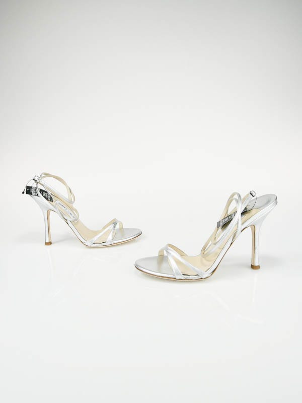 Jimmy Choo Metallic Silver Nappa Leather 'Smooth' Sandals Size 8
