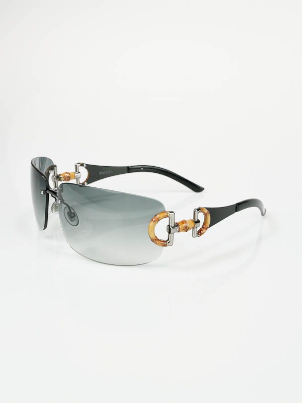 Gucci Gradient Lenses Rimless Shield Bamboo Horsebit Sunglasses