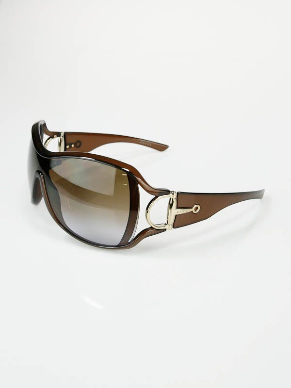 Gucci Brown Horsebit Logo Oversized Wrap Sunglasses